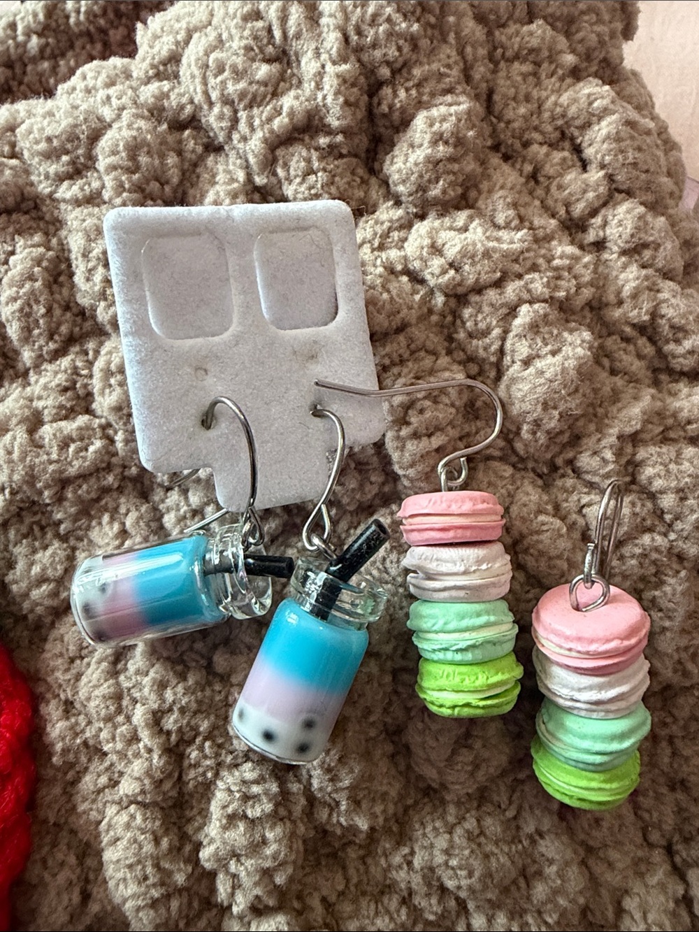 Pastel Macaron & Bubble Tea Kids Earrings - Pink, Green, Blue